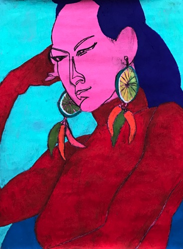 Ms Wednesday in a Red Leotard;
watercolor charcoal oil pastel on paper, 24 x 18" Ms Wednesday in a Red Leotard;
watercolor charcoal oil pastel on paper, 24 x 18"